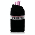 Chic Iceberg Since 1974 women's Eau De Parfum, 3.3 oz, in a black knit sleeve with 'ICEBERG' logo and a glossy pink cap.