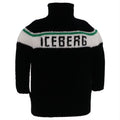 Stylish black knit turtleneck sweater featuring a bold white "ICEBERG" logo and a vibrant green stripe. Perfect for cool weather.