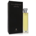 Experience Illuminum Phool 3.4 oz EDP. Sleek clear bottle with golden liquid, silver cap, and elegant black box.