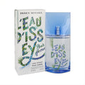 Refreshing Issey Miyake L'Eau d'Issey Pour Homme Summer 2018 4.2 oz cologne. Clear bottle with blue cap and vibrant tropical leaf design.