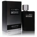 Elevate your style with Jacomo Intense for Men 3.4 oz EDP. Bold black bottle, silver cap, and elegant box.