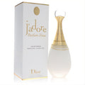Luxurious Jadore Parfum D'eau 3.4 oz by Dior. Frosted white bottle with iconic gold-ribbed neck and elegant white box.