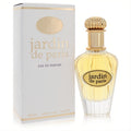 Elegant Jardin De Paris 3.4 oz EDP. Clear glass bottle with golden ribbed cap and white box.