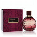 Luxurious Jimmy Choo Fever 3.3 oz Eau de Parfum with a faceted ruby-red glass bottle and elegant textured burgundy box.