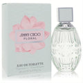 Jimmy Choo Floral 1.3 oz women's Eau De Toilette. Elegant ribbed glass bottle with silver cap and a pale green box with a pink flower.