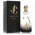 Luxurious Jimmy Choo I Want Choo Forever 3.3 oz EDP. Elegant ombre black glass bottle, gleaming gold cap, and matching textured box.