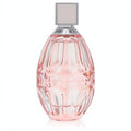 Jimmy Choo L'eau 3 oz women's EDT. Elegant pink faceted glass perfume bottle with silver trim and square cap.