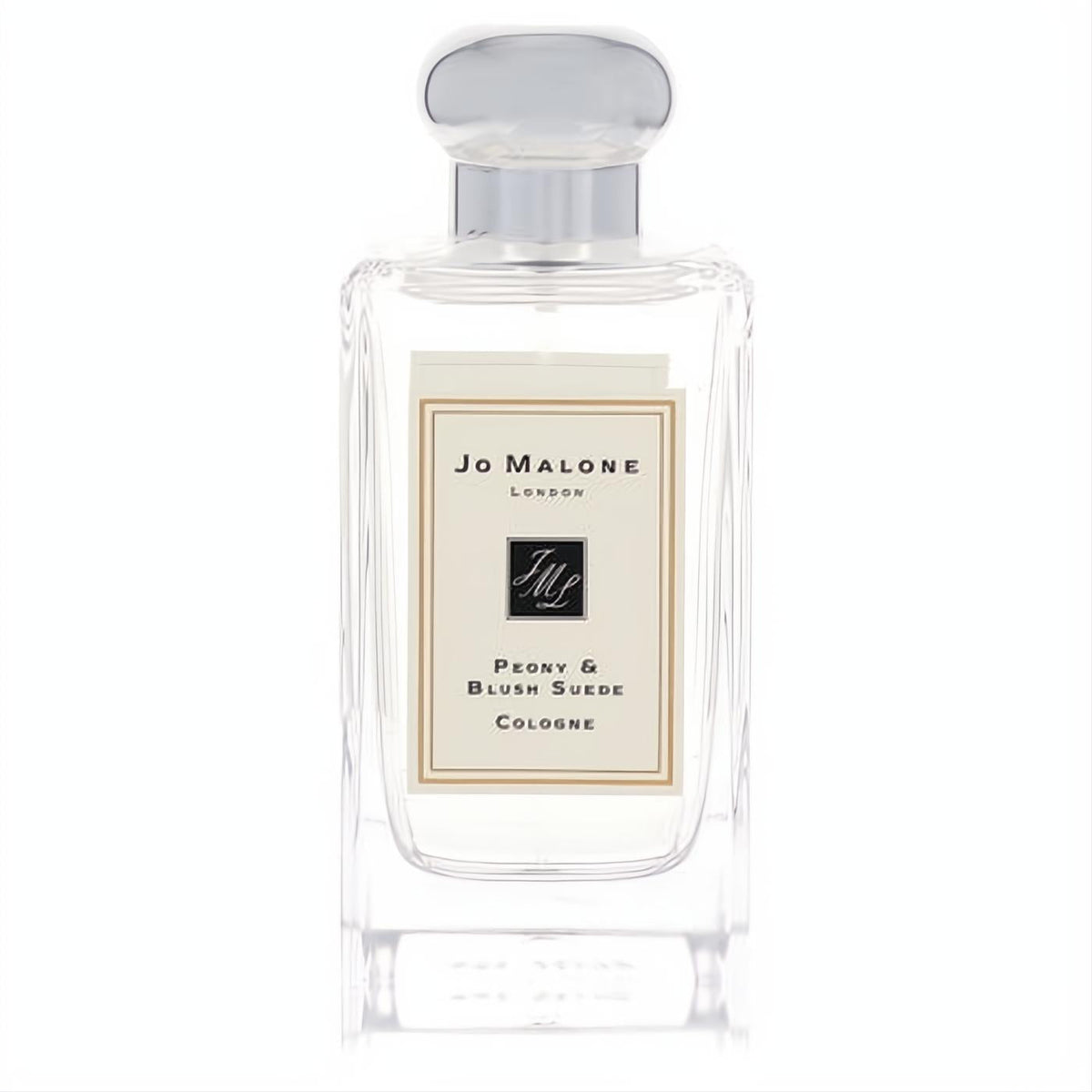Elegant Jo Malone Peony & Blush Suede 3.4 oz cologne spray in a clear glass bottle with a sleek silver cap and cream label.