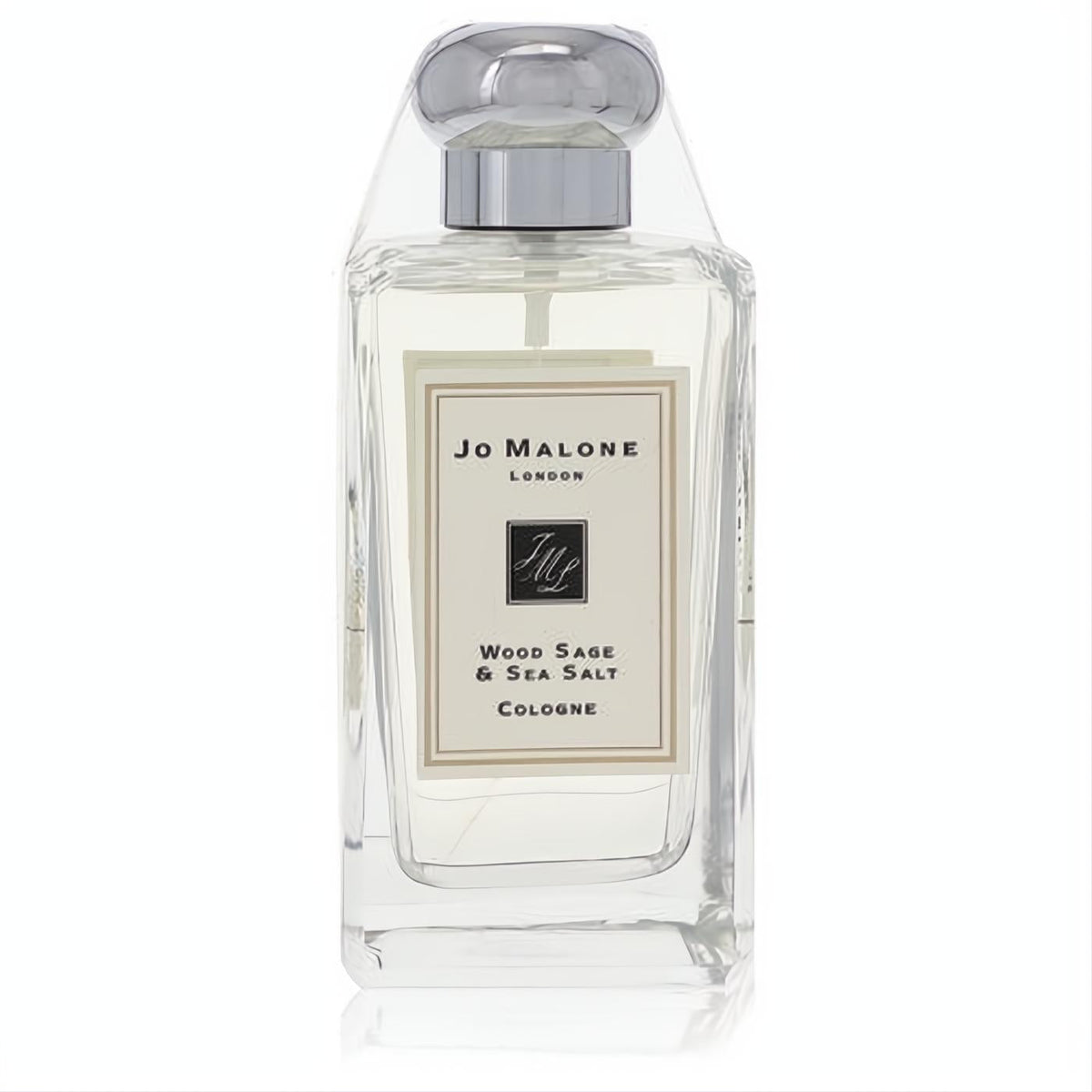 Discover Jo Malone Wood Sage & Sea Salt 3.4 oz cologne. Clear glass bottle, sleek silver cap, iconic cream label.