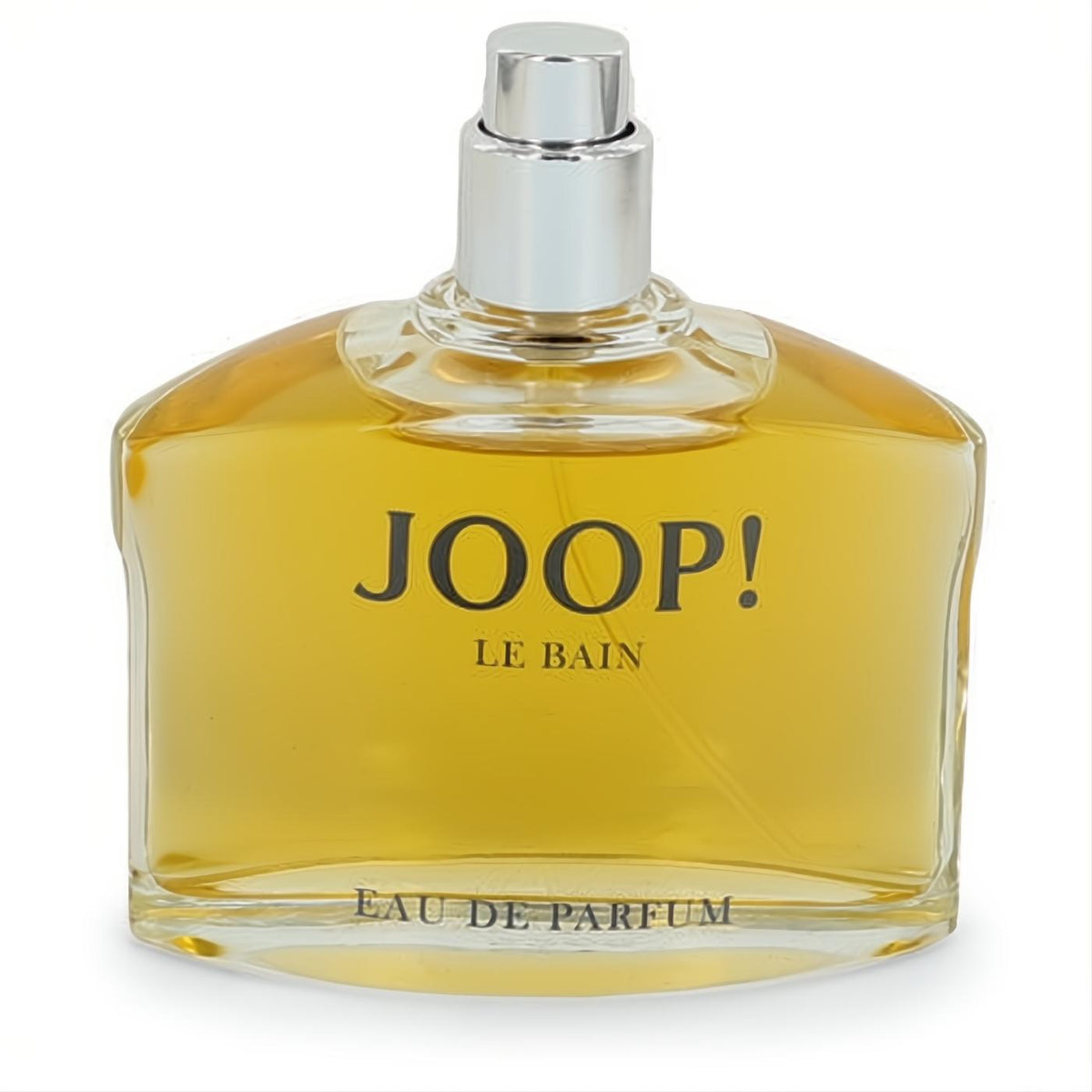 Joop Le Bain women's Eau De Parfum spray. Elegant amber fragrance in a clear, rounded glass bottle with a sleek silver cap.