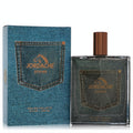 Rugged Jordache Stone men's 3.4 oz EDT. Dark grey glass bottle, brown cap, and blue denim box with signature pocket.