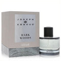Joseph Abboud Dark Woods 3.4 oz Eau De Parfum for men. Elegant clear glass bottle, black cap, and stylish grey box.