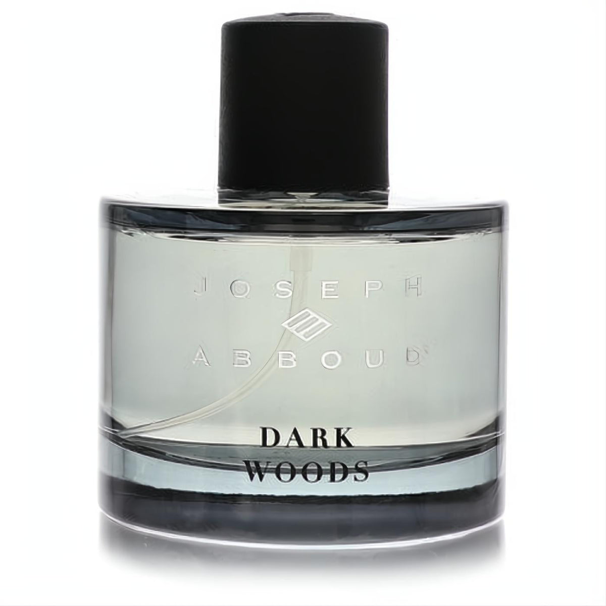 Joseph Abboud Dark Woods 3.4 oz Eau De Parfum for men. Sleek clear glass bottle with a bold black cap.