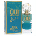 Experience Oui Splash! Juicy Couture 3.4 oz EDP. Teal blue bottle, sparkling faceted cap, gold chain, and matching ripple box.