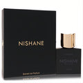 Luxurious Nishane Karagoz Extrait de Parfum. Black box and sleek square bottle with a striking gold cap and elegant lettering.