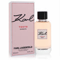 Karl Lagerfeld Tokyo Shibuya 3.3 oz Eau De Parfum. Chic pink box, clear bottle, black cap, and captivating peachy-pink fragrance.