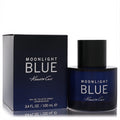 Sophisticated Kenneth Cole Moonlight Blue 3.4 oz EDT. Dark blue glass bottle with black cap and elegant matching box.