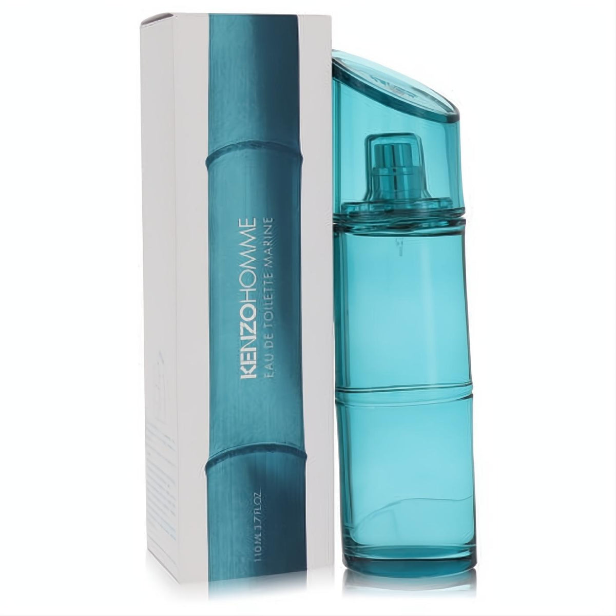 Kenzo Homme Marine 3.7 oz men's EDT spray in a vibrant blue bamboo-inspired bottle with matching box.
