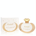 Elegant Korloff Take Me To The Moon 3.4 oz EDP. Stunning white and gold oval bottle with a luxurious diamond-cut cap and matching celestial box.