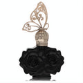 Anna Sui La Nuit De Boheme perfume: glossy black rose bottle with an intricate gold butterfly cap.