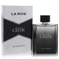 La Rive Black Creek 3.3 oz EDT for men. Bold, sleek black-to-clear glass bottle and modern black and white geometric box.