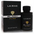 Sleek black La Rive Black Fury Eau De Toilette for men. Features a bold gold emblem on the bottle and matching box.