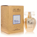 Elegant La Rive Golden Woman Eau de Parfum spray in a luxurious golden bottle and matching textured box, adorned with Swarovski crystals.