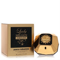 Paco Rabanne Lady Million Fabulous 2.7 oz EDP Intense. Gold faceted bottle, black sunburst design, and matching gold box.