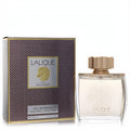 Luxurious Lalique Equus 2.5 oz men's EDP: elegant clear glass bottle with a gold cap and a textured bronze box featuring a striking horse emblem.