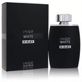 Lalique White In Black 4.2 oz Eau De Parfum. Elegant matte black glass bottle with a sleek silver cap and matching box.