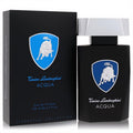 Tonino Lamborghini Acqua 4.2 oz EDT. Bold black bottle and box, silver cap, iconic blue bull logo. Elevate your style.