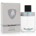 Luxury Tonino Lamborghini Essenza 1.3 oz men's EDT. Clear glass bottle with silver cap and elegant gray box featuring the iconic bull.