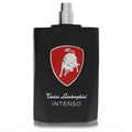 Sophisticated Tonino Lamborghini Intenso men's EDT spray. Matte black bottle, iconic red bull logo, silver cap.