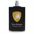 Sleek matte black Tonino Lamborghini Prestigio EDT spray, 4.2 oz, with iconic silver bull emblem for men.