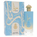 Lattafa Asdaaf Rana 3.4 oz unisex EDP. Captivating blue ombre bottle, ornate gold cap, and elegant gold script with matching box.