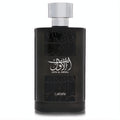 Sophisticated Lattafa Enta Al Awwal EDP. Dark rectangular bottle, shiny silver cap, and elegant white Arabic script design.
