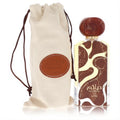 Lattafa Hayaatim 3.4 oz unisex EDP. Striking brown & cream abstract bottle, polished cap, and luxurious canvas drawstring pouch.