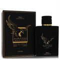 Sophisticated Lattafa Malik Al Tayoor 3.4 oz men's concentrated EDP. Matte black bottle with gold eagle design and matching box.