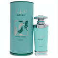 Lattafa Mayar Natural Intense 3.4 oz EDP. Elegant teal bottle with silver cap, displayed next to its matching leafy-patterned box.