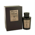 Sophisticated Acqua di Parma Ambra 6 fl. oz. cologne. Dark brown glass bottle and box with elegant gold label.