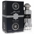 Lattafa Sumou Platinum 3.4 oz unisex Eau De Parfum. Elegant black box and stunning silver faceted bottle.