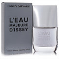 L'eau Majeure D'issey 1.6 oz EDT for men. Clear glass bottle, brushed silver cap, and sleek grey box. Bold, modern fragrance.