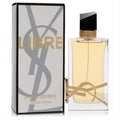 Sophisticated YSL Libre 3 oz Eau De Parfum bottle with golden liquid, sleek black cap, and iconic gold logo, next to its elegant white box.