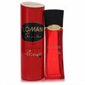 Captivating Lomani So In Love red glass perfume bottle with sleek black cap and matching elegant red box.