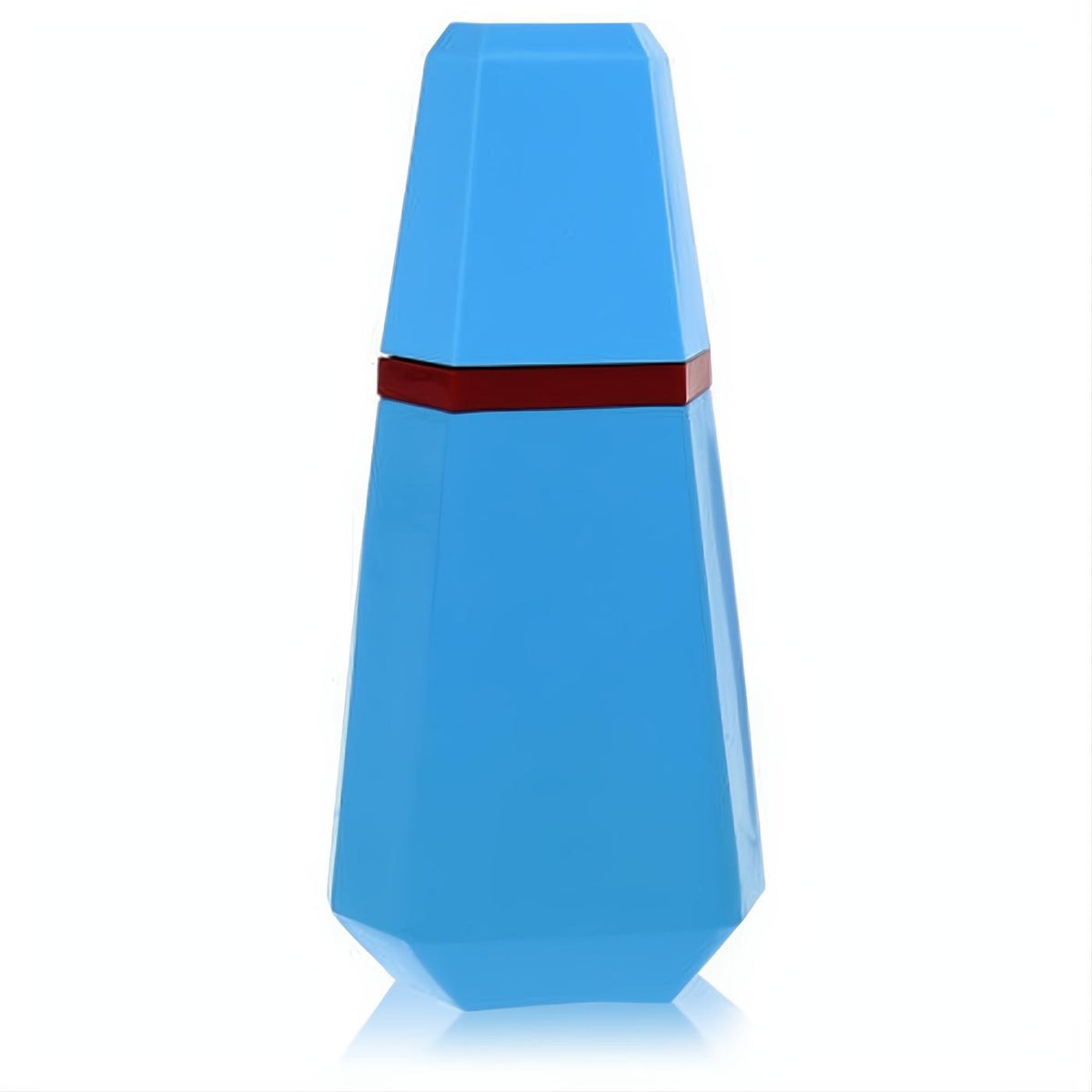 Distinctive Lou Lou by Cacharel 1.7 oz EDP spray bottle. Vibrant blue faceted design with a bold red band.