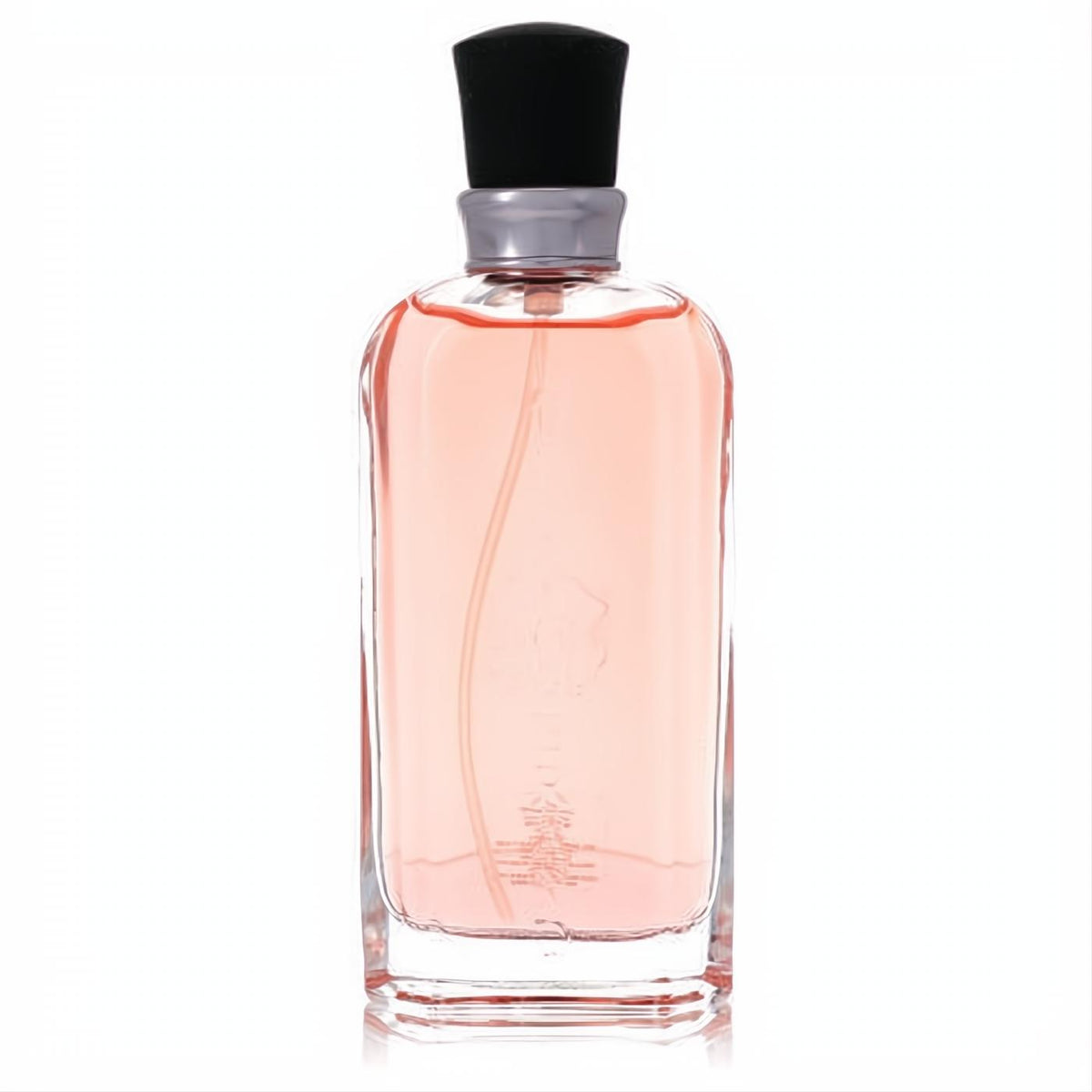 Lucky You Liz Claiborne women's Eau De Toilette. Clear glass bottle with radiant peachy-pink fragrance and sleek black cap.