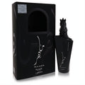 Sophisticated Maahir Black Edition Lattafa 3.4 oz unisex EDP. Sleek black bottle with unique horse-head cap and elegant matching box.