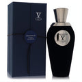 Luxurious Magnificat V Canto unisex extrait de parfum. Elegant black velvet bottle with silver cap, beside a deep blue gift box.