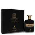 Maison Alhambra Amberley Pure Oud 3.4 oz unisex EDP. Sleek black bottle with gold cap and label, displayed with its luxurious black and gold box.