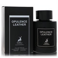Discover Maison Alhambra Opulence Leather 3.4 oz EDP. Elegant matte black bottle and box with iconic deer logo.